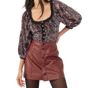 Free People Dare Me Velvet Blouse In Black Combo size XS